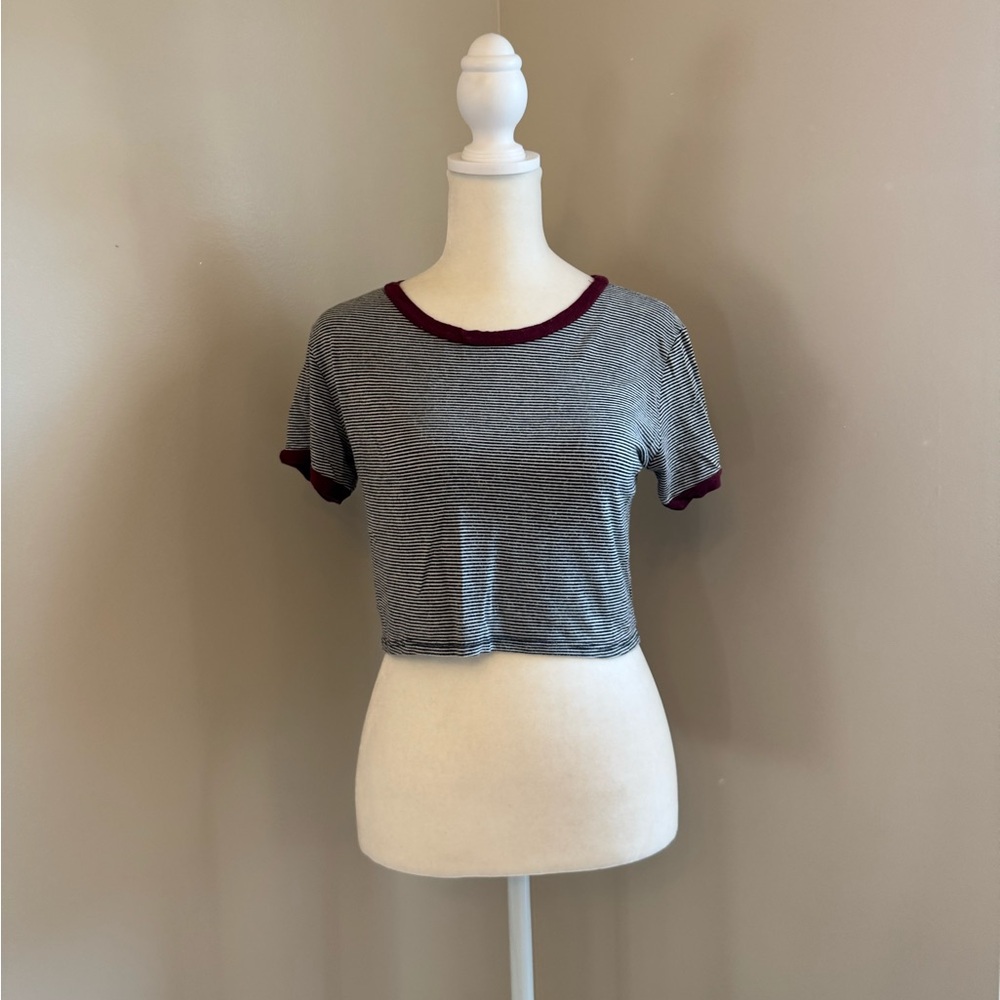 Pacsun Striped Gray and Burgundy Crop Top